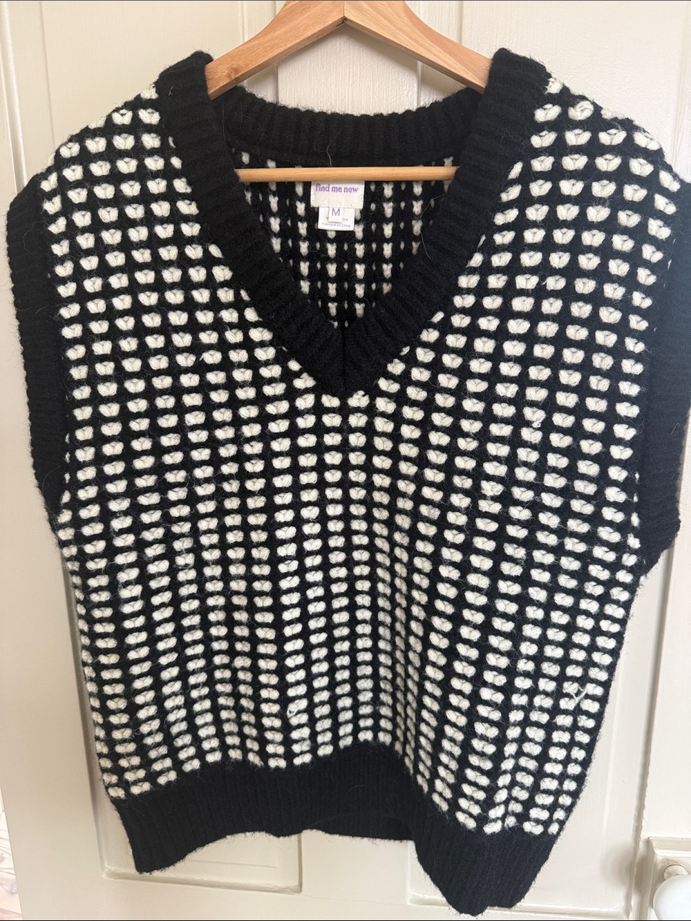 Anthropologie Black & White V-Neck Knit Sweater Vest